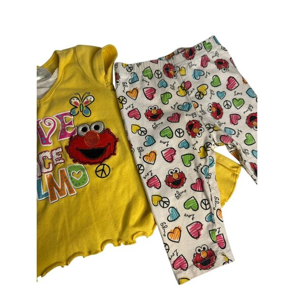 VTG Sesame-Street Elmo Toddler Outfit "Love Peace" Yellow T-Shirt & Leggings 12M - Picture 3 of 8